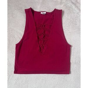 Vintage forever21 red lace up crop top large
